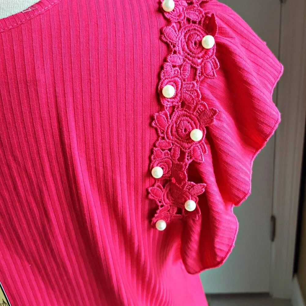 NEW! 80 PARK LACE & PEARL Embellished TOP